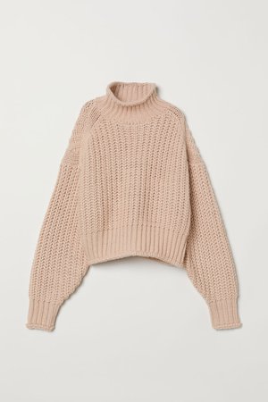 Ribbed Turtleneck Sweater - Powder pink - Ladies | H&M US
