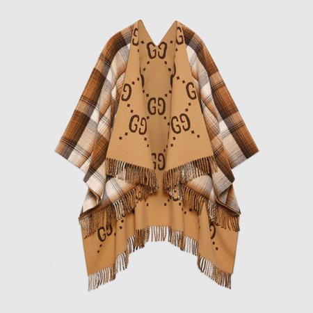 Beige Reversible GG wool poncho | GUCCI® US