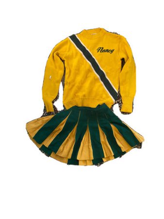 Vintage Varsity High School Cheerleader Uniform Wool Yellow Green Embroidered | eBay