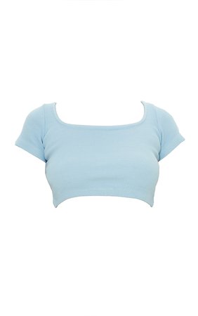 Baby Blue Marl Rib Short Sleeve Crop Top | PrettyLittleThing USA