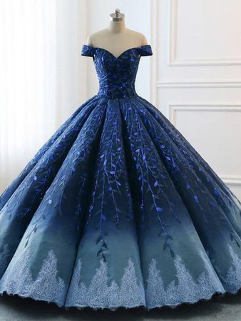 Navy Lace Applique Off Shoulder Ball Gown Princess Prom Dresses ,PD001 – AlineBridal
