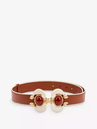 LA MAISON COUTURE - Sonia Petroff Aries 24ct gold-plated brass, cabochon carnelian stones and leather belt | Selfridges.com
