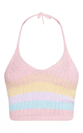 Pastel Rainbow Halterneck Knitted Top