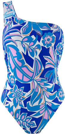 one shoulder printed swimsuit