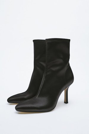 FITTED SATIN EFFECT ANKLE BOOTS - Black | ZARA United States