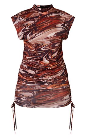 Orange Marble Sleeveless High Neck Bodycon Dress | PrettyLittleThing USA