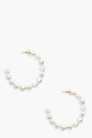 Hammered Pearl Hoop Earrings | Boohoo
