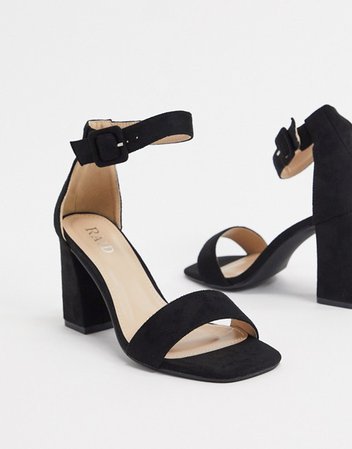 RAID Wide Fit Dakota square toe block heeled sandals in black | ASOS