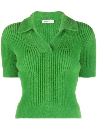 SANDRO Brushed ribbed-knit Polo Top - Farfetch
