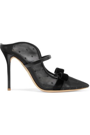 Malone Souliers | Marguerite 100 velvet and leather-trimmed mesh mules | NET-A-PORTER.COM