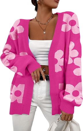 Women's Cardigan Long Sleeve Chunky Knit Casual Open Front Sweater Heart Cardigans with Pocket at Amazon Women’s Clothing store