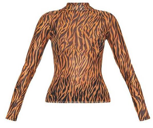 PLT orange tiger print mesh top