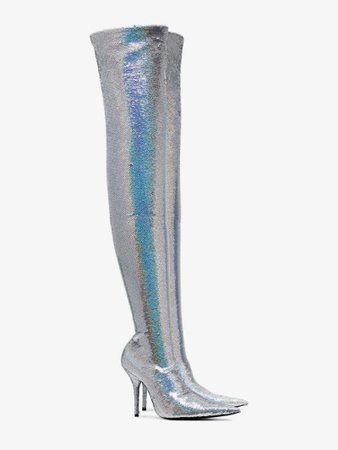 Balenciaga Metallic Knife 110 thigh high sequin boots | Browns