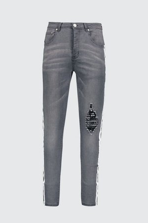 Super Skinny Distressed Jean With Painted Stripe | Boohoo