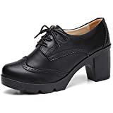Amazon.com | DADAWEN Women's Classic T-Strap Platform Mid-Heel Square Toe Oxfords Dress Shoes Black US Size 9.5 | Pumps