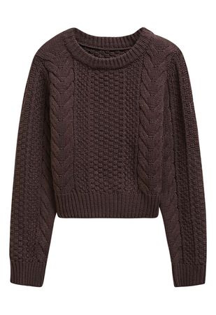 Classy Cable Knit Crop Sweater in Brown - Retro, Indie and Unique Fashion