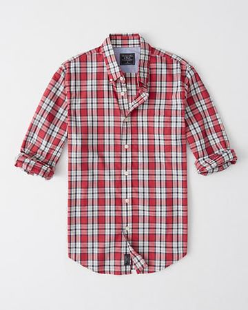 Mens Plaid Poplin Shirt | Mens Tops | Abercrombie.com