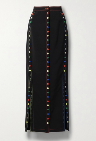 black tailored skirt with colourful buttons