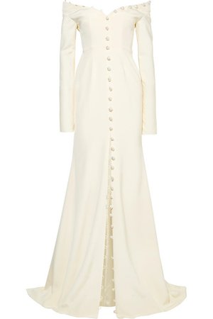 Danielle Frankel | Off-the-shoulder pearl-embellished silk-crepe gown | NET-A-PORTER.COM