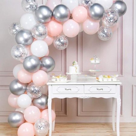 pink silver balloons