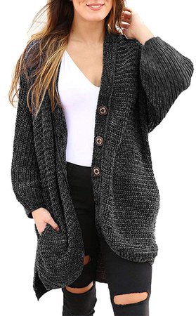 Sidefeel Women Button Down Sweater Coat Casual Open Front Oversized Cardigan Outwear Small Black at Amazon Women’s Clothing store