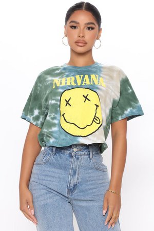 Nirvana Tie Dye Crop Top - Teal/combo, Graphic Tees | Fashion Nova