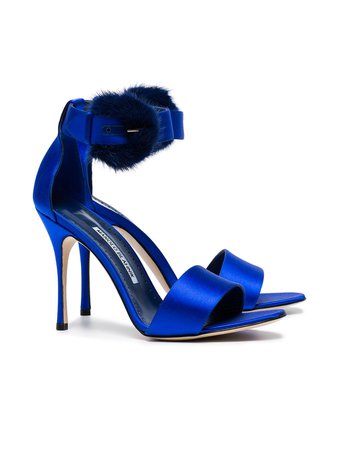 Manolo Blahnik Blue Trespola 105 Satin Fur Sandals | Farfetch.com