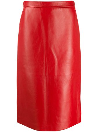 Red Gucci Straight Leather Skirt | Farfetch.com