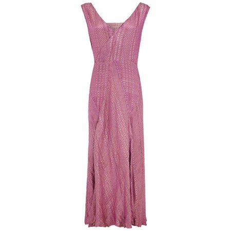 Early 1930s Pink / Purple Full Length Lame Flapper Dress For Sale at 1stdibs
