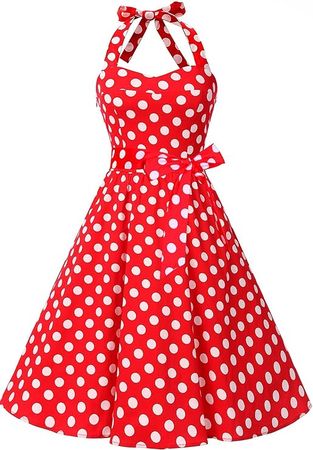 Amazon.com: Topdress Women'sVintage Polka Audrey Dress 1950s Halter Retro Cocktail Dress Red Dot M : Clothing, Shoes & Jewelry
