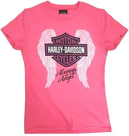 Amazon.com: Harley-Davidson Little Girls' Glittery Always an Angel Short Sleeve Tee 1530764: Clothing