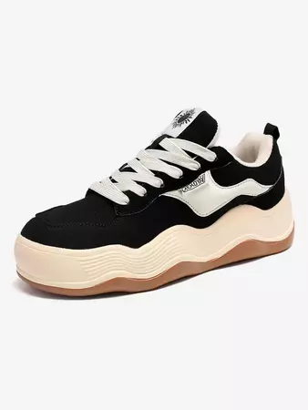 Casual Daily Colorblock Lace Up Front Letter Sun Label Design Chunky Style Skate Shoes For Men And Women In BLACK | ZAFUL 2024