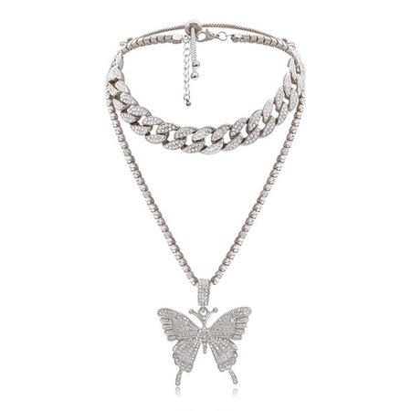 Big Butterfly Pendant Necklace Rhinestone Chain for Ladies Bling Layering Crystal Choker Statement Necklace Jewelry - Walmart.com