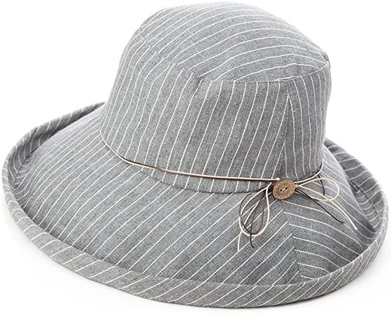 Ladies SPF Linen/Cotton Summer Sun Bucket Packable Foldable Wide Brim Hats for Women UV Protectiove Foldable Gray
