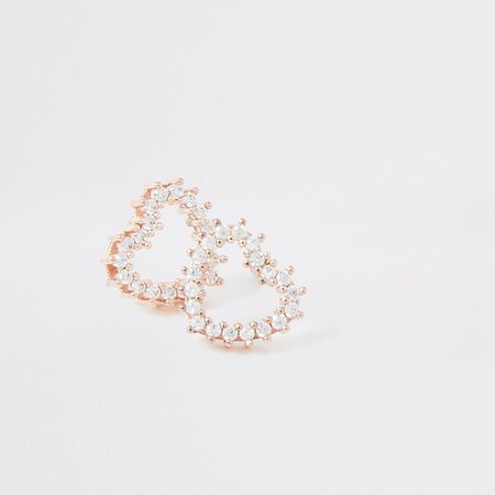 Rose gold color heart stud earrings - Earrings - Jewelry - women