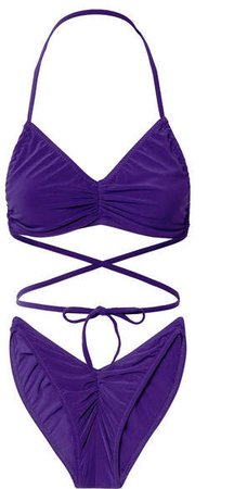 Butterfly Ruched Halterneck Bikini - Purple