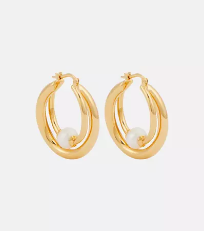 Darcey Pearl Gold Plated Hoop Earrings in Gold - Chloe | Mytheresa