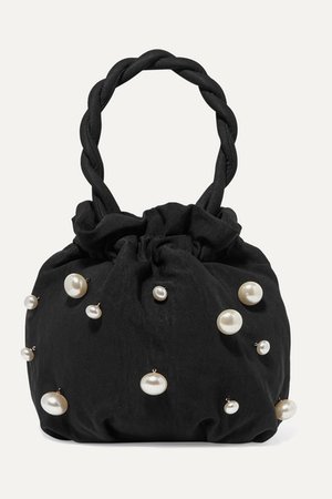 STAUD | Grace faux pearl-embellished twill tote | NET-A-PORTER.COM