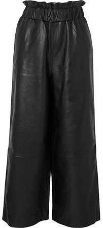 Leather Wide-leg Pants - Black