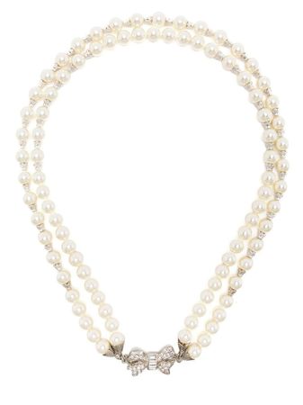 Alessandra Rich bow-detail Pearl Necklace - Farfetch