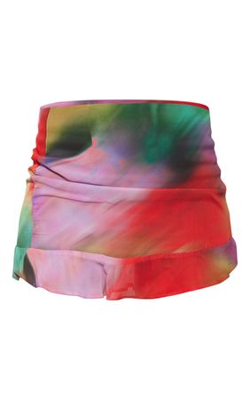 Multi Smudge Chiffon Ruffle Hem Micro Mini Skirt | PrettyLittleThing USA
