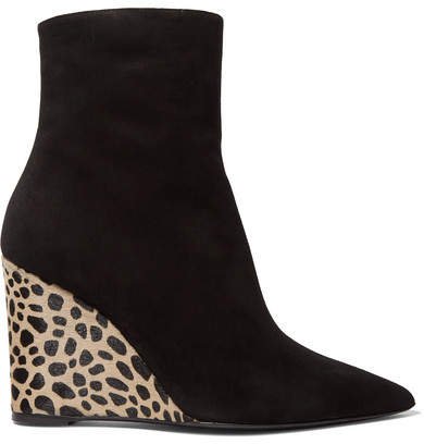 Kanda Suede And Leopard-print Calf Hair Ankle Boots - Black
