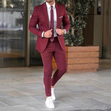 New Burgundy Men Suits for Wedding Suits Pants Groom Tuxedo Groomsmen Man Blazer Jacket 2Piece Slim Fit Dinner Prom Party _ - AliExpress Mobile