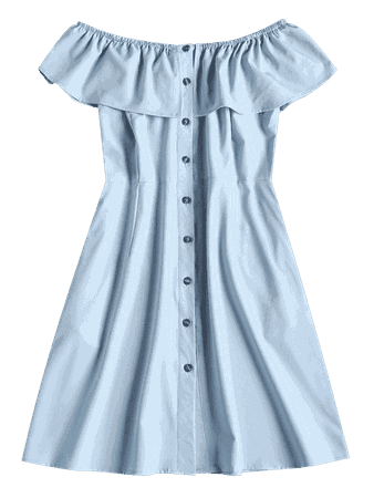 Off Shoulder Button Up Mini Dress In BABY BLUE