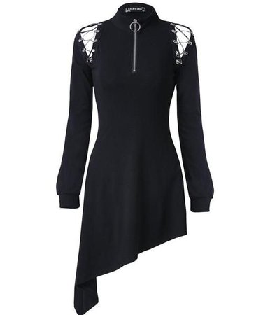 Black Long Sleeve Asymmetrical Mini Dress