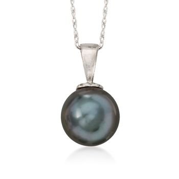 210-11mm Black Cultured Tahitian Pearl Necklace in 14kt White Gold. 18"