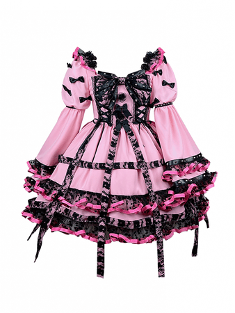 Forbidden Love Long Trumpet Sleeves Punk Lolita Dress OP Full Set