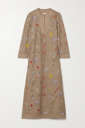 Stone Embroidered tussah silk maxi dress | Tory Burch | NET-A-PORTER