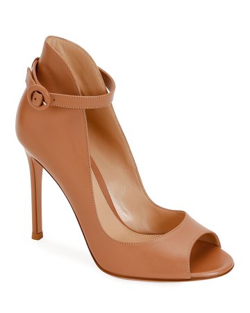 Gianvito Rossi High-Back Leather Anklet Pumps | Neiman Marcus