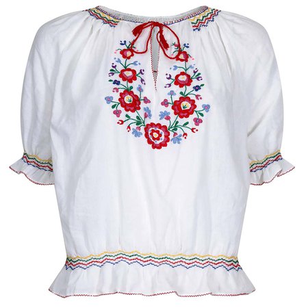 1970s White Cotton Embroidered Hungarian Blouse For Sale at 1stDibs | white blouse embroidery